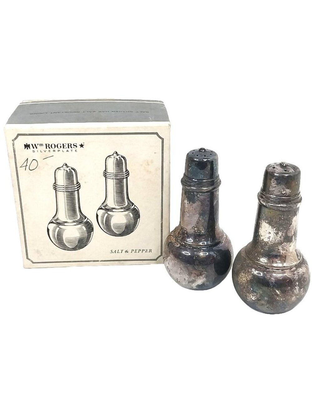 Vintage WM Rogers Silver Plate Salt & Pepper Shakers Set with Original Box